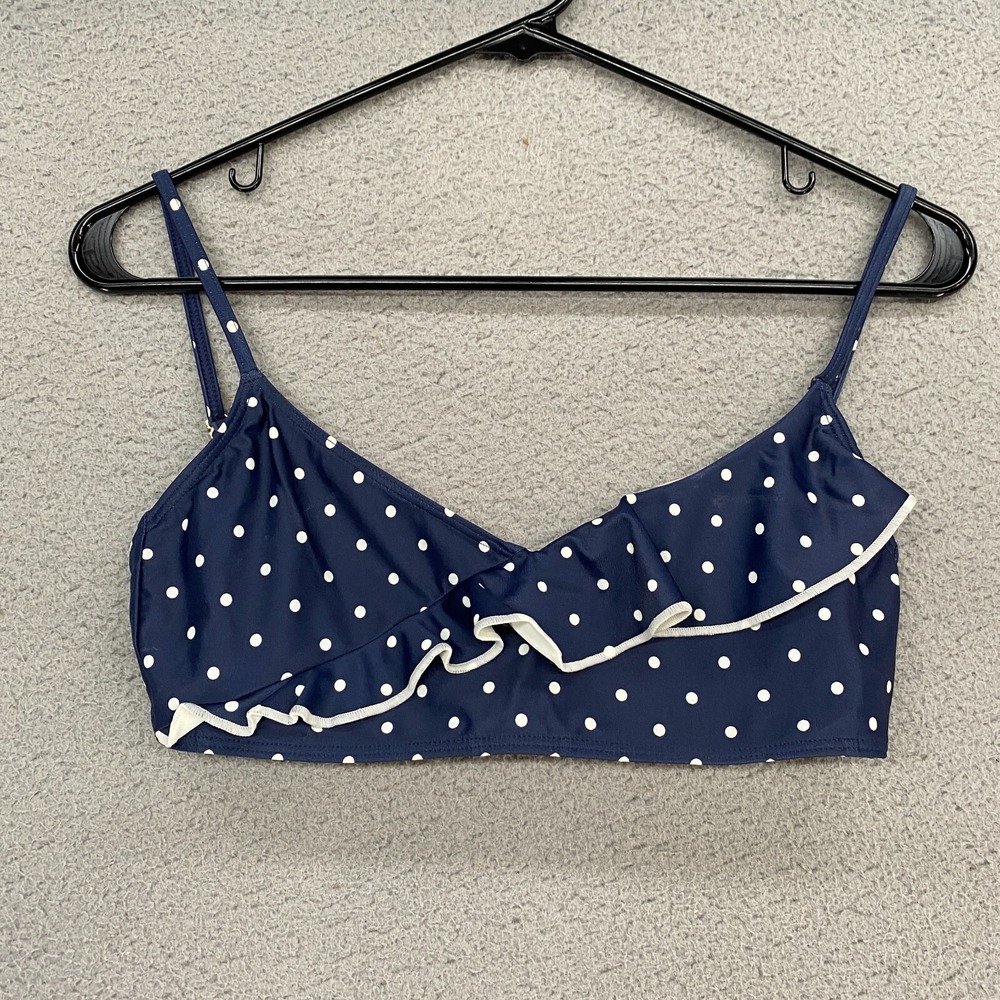 Summersalt Bikini Top Womens 4 Polka Dot Ruffle Beach Vacation Navy Pinup